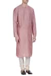 Krishna Mehta_Pink Silk Print Block Pastel Colored Kurta _Online_at_Aza_Fashions