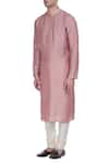 Buy_Krishna Mehta_Pink Silk Print Block Pastel Colored Kurta _Online_at_Aza_Fashions