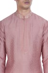 Krishna Mehta_Pink Silk Print Block Pastel Colored Kurta _at_Aza_Fashions