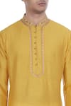 Krishna Mehta_Yellow Silk Print Block Kurta With Button Placket _at_Aza_Fashions