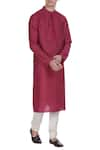 Buy_Krishna Mehta_Red Tussar Silk Embroidery Thread Block Printed Kurta With Churidar _at_Aza_Fashions