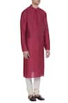 Krishna Mehta_Red Tussar Silk Embroidery Thread Block Printed Kurta With Churidar _Online_at_Aza_Fashions