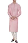 Buy_Krishna Mehta_Pink Cotton Silk Embroidery Thread Block Printed Kurta _at_Aza_Fashions