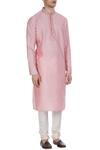 Krishna Mehta_Pink Cotton Silk Embroidery Thread Block Printed Kurta _Online_at_Aza_Fashions