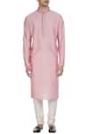 Shop_Krishna Mehta_Pink Cotton Silk Embroidery Thread Block Printed Kurta _Online_at_Aza_Fashions