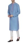 Buy_Krishna Mehta_Blue Cotton Silk Block Printed Kurta With Embroidered Placket _at_Aza_Fashions