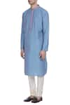 Buy_Krishna Mehta_Blue Cotton Silk Block Printed Kurta With Embroidered Placket _Online_at_Aza_Fashions