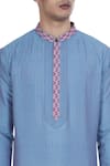 Krishna Mehta_Blue Cotton Silk Block Printed Kurta With Embroidered Placket _at_Aza_Fashions