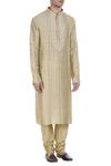 Krishna Mehta_Green Tussar Silk Tie-dye Kurta With Churidar_Online_at_Aza_Fashions