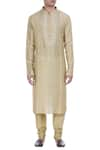 Shop_Krishna Mehta_Green Tussar Silk Tie-dye Kurta With Churidar_Online_at_Aza_Fashions