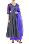 Buy_Latha Puttanna_Grey Silk Thread Work V Neck Embroidered Chanderi Anarkali Set _at_Aza_Fashions