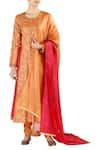 Buy_Latha Puttanna_Red Silk Embellished Thread Work Round Full Sleeves Kurta With Pants And Dupatta _at_Aza_Fashions