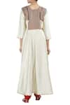 Shop_LATHA PUTTANNA_White Silk Embellished Thread Work V Neck Kurta Set _at_Aza_Fashions