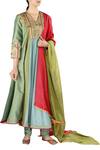 Buy_Latha Puttanna_Blue Silk Embellished Thread Work V Neck Anarkali Set  _at_Aza_Fashions