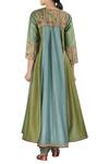 Shop_Latha Puttanna_Blue Silk Embellished Thread Work V Neck Anarkali Set  _at_Aza_Fashions
