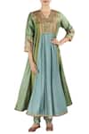 Latha Puttanna_Blue Silk Embellished Thread Work V Neck Anarkali Set  _Online_at_Aza_Fashions