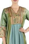 Buy_Latha Puttanna_Blue Silk Embellished Thread Work V Neck Anarkali Set  _Online_at_Aza_Fashions
