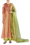 Buy_Latha Puttanna_Green Silk Thread Work Keyhole Round Neck Embroidered Kurta Set _at_Aza_Fashions