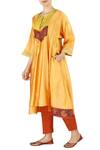 Buy_Latha Puttanna_Yellow Chanderi Embroidered Thread Work Round Neck Anarkali Set  _at_Aza_Fashions
