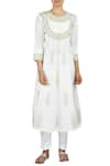 Latha Puttanna_White Chanderi Embroidered Thread Work Round Pintuck Kurta With Pants  _Online_at_Aza_Fashions