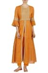 Buy_Latha Puttanna_Orange Chanderi Zari Work Round Neck Kurta Set _at_Aza_Fashions