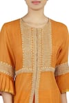 Latha Puttanna_Orange Chanderi Zari Work Round Neck Kurta Set _Online_at_Aza_Fashions
