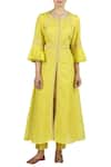 Buy_Latha Puttanna_Yellow Chanderi Embroidered Zari Work Ruffle Sleeves Kurta With Pants  _at_Aza_Fashions