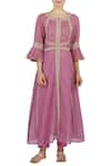 Buy_Latha Puttanna_Pink Chanderi Embroidered Lace Work Kurta With Cutout Back And Pants  _at_Aza_Fashions