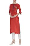 Buy_Desert Shine by Sulochana Jangir_Red Long Kurta With Thread Embroidery  _at_Aza_Fashions