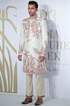 Shop_Varun Bahl_White Embroidered Sherwani Set_at_Aza_Fashions