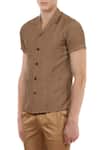 Buy_Lacquer Embassy_Brown Linen Plain Cuban Collar Shirt _Online_at_Aza_Fashions