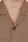 Lacquer Embassy_Brown Linen Plain Cuban Collar Shirt _at_Aza_Fashions