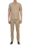 Buy_Lacquer Embassy_Beige Linen Cuban Collar Shirt With Trouser _at_Aza_Fashions