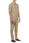 Lacquer Embassy_Beige Linen Cuban Collar Shirt With Trouser _Online_at_Aza_Fashions