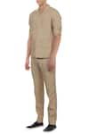 Buy_Lacquer Embassy_Beige Linen Cuban Collar Shirt With Trouser _Online_at_Aza_Fashions