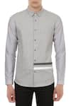 Shop_Lacquer Embassy_Grey Pure Cotton Stripe Pattern Shirt With Sleeves  _Online_at_Aza_Fashions