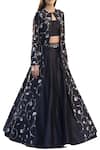 Buy_Sana Barreja_Blue Raw Silk Printed And Embroidered Long Jacket With Blouse & Lehenga  _at_Aza_Fashions