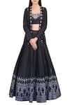 Buy_Sana Barreja_Black Raw Silk Embroidered Jacket Lehenga Set _at_Aza_Fashions