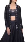 Shop_Sana Barreja_Black Raw Silk Embroidered Jacket Lehenga Set _at_Aza_Fashions
