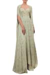 Buy Sana Barreja Green Floral Print Gown With Cape at Aza Fashions Buy_Sana Barreja_Green Floral Print Gown With Cape _at_Aza_Fashions
