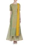 Shop_Kritika Dawar_Yellow Linen Silk Embroidered Gota And Thread Kurta With Lehenga Skirt And Dupatta _Online_at_Aza_Fashions