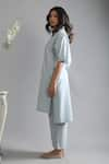 KHAT_Grey Cotton Slub Plain Collared Neck Pocketed Shirt Kurta And Pant Set _at_Aza_Fashions