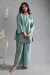 Buy_Khat_Green Chanderi Silk Round Neck Top And Polka Pattern Pant Set _Online_at_Aza_Fashions
