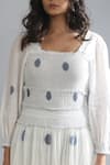 KHAT_White Handwoven Cotton Polka Pattern Square Neck Dress _Online_at_Aza_Fashions