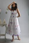 Buy_KHAT_White Poplin Cotton Polka Pattern Sweetheart Neck Tiered Dress _Online_at_Aza_Fashions