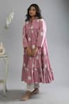 Buy_KHAT_Pink Poplin Cotton Polka Pattern V Neck Collar Tiered Kurta And Pant Set  _at_Aza_Fashions