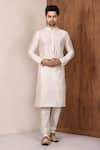 Buy_Aryavir Malhotra_White Dupion Silk Plain Kurta Set_at_Aza_Fashions