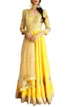 Buy_Ranian_Yellow Silk Embroidered Floral And Sequin Work V Embellished Anarkali With Dupatta _at_Aza_Fashions