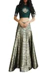 Buy_Ranian_Green Zari Brocade Kalidar Lehenga Set _at_Aza_Fashions