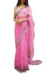 Buy_Ranian_Pink Silk Blend Embroidered Sequin And Zari Work Sweetheart Neck Saree With Blouse _at_Aza_Fashions